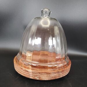 Wood Cheese Board w Glass Cloche Dome Cake Stand Rustic Farmhouse